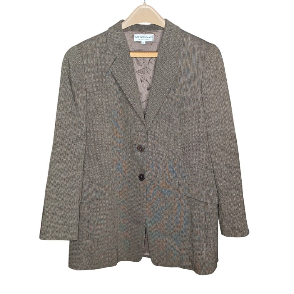 Vintage 90s Giorgio Armani Le Collezioni Wool Herringbone Blazer Italy Sz 12